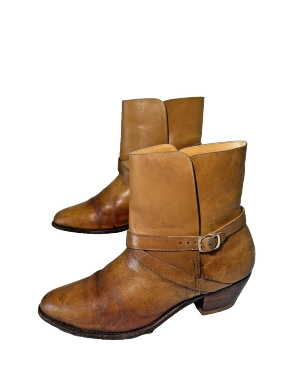 MENS 70’S STACK HEEL BOOTS Banana Tan Ankle Boots size 10.5 D